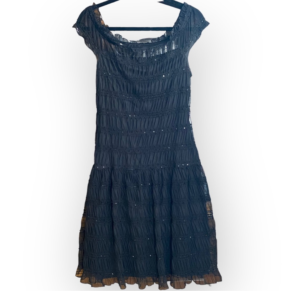 Nine West Sparkle Sequin Stretchy Black Party Dress Size 10